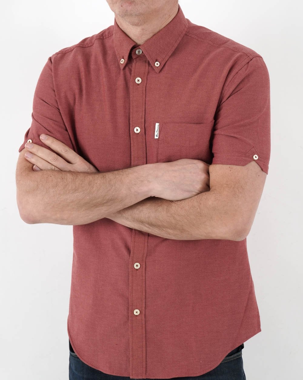 Ben Sherman Kurzarm Oxford Hemd Dunkelrosa