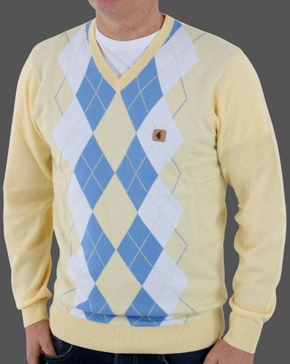 Gabicci Vintage Diamond Argyle V-Ausschnitt Strick Zitrone