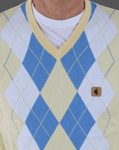 Gabicci Vintage Diamond Argyle V-Ausschnitt Strick Zitrone