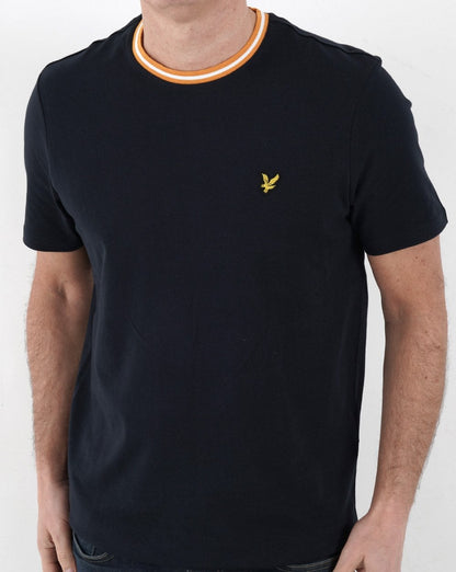 Lyle And Scott – T-Shirt mit Streifen in Dunkelmarineblau