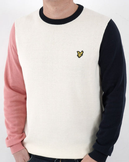 Lyle And Scott – Strickpullover mit Rundhalsausschnitt in Kontrastfarbe in Off-White