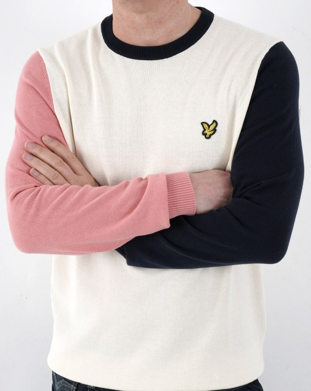 Lyle And Scott – Strickpullover mit Rundhalsausschnitt in Kontrastfarbe in Off-White
