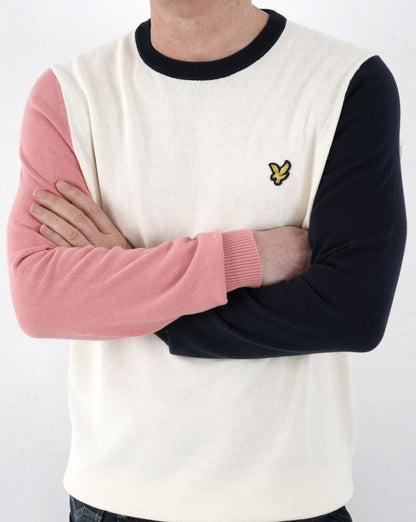 Lyle And Scott – Strickpullover mit Rundhalsausschnitt in Kontrastfarbe in Off-White