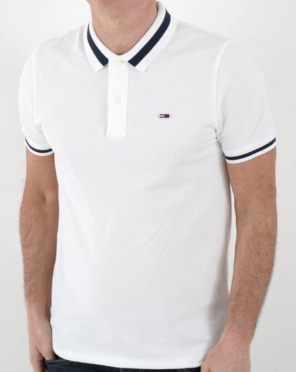 Tommy Jeans – Stretch-Poloshirt mit Streifen in Weiß