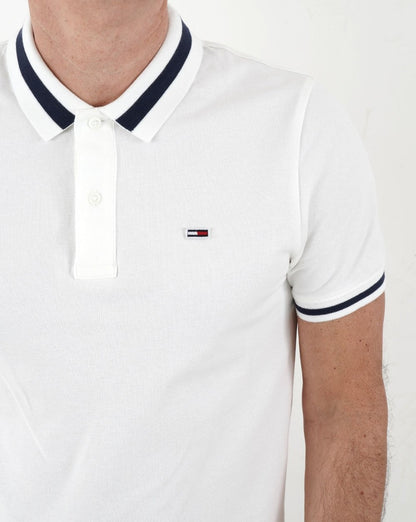 Tommy Jeans – Stretch-Poloshirt mit Streifen in Weiß