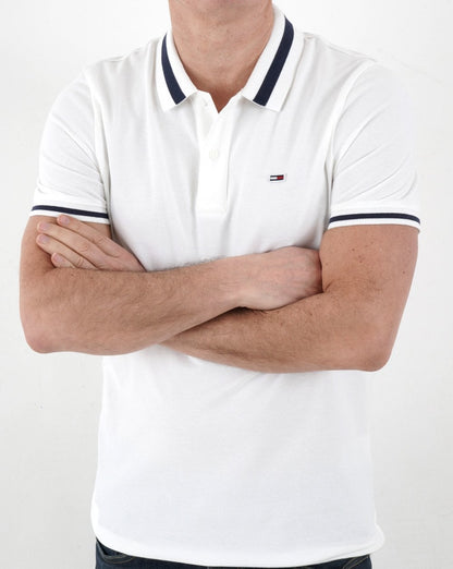Tommy Jeans – Stretch-Poloshirt mit Streifen in Weiß
