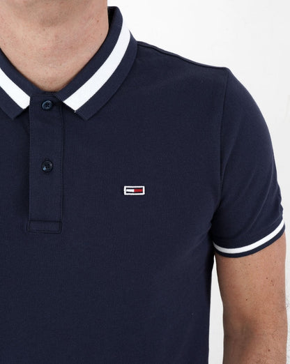 Tommy Jeans – Stretch-Poloshirt mit Streifen in Marineblau