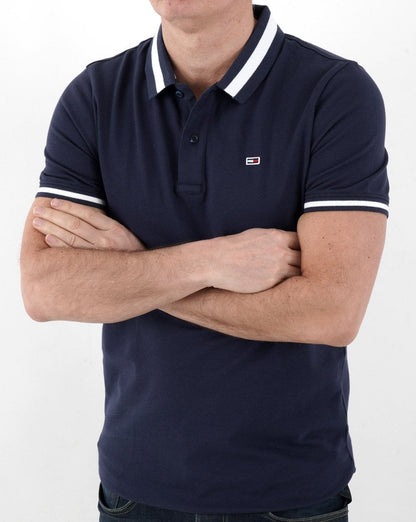 Tommy Jeans – Stretch-Poloshirt mit Streifen in Marineblau