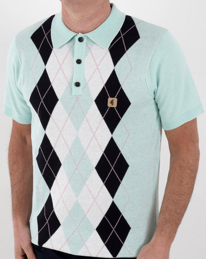 Gabicci Vintage Bogart Strick-Poloshirt Mint-Navy