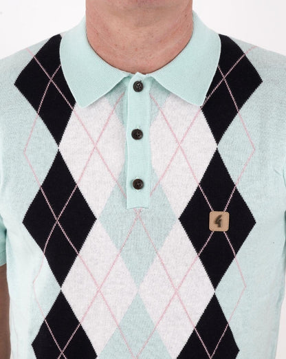 Gabicci Vintage Bogart Strick-Poloshirt Mint-Navy