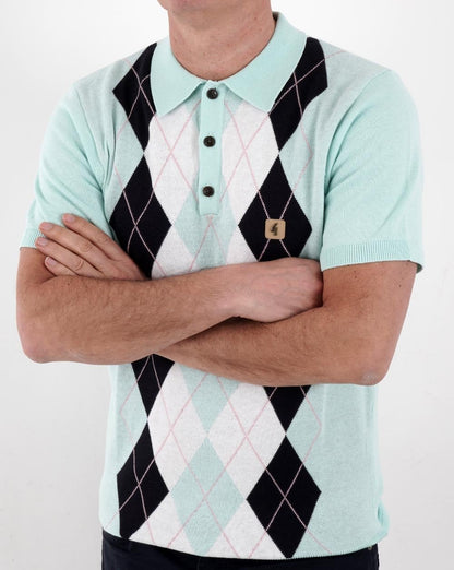 Gabicci Vintage Bogart Strick-Poloshirt Mint-Navy
