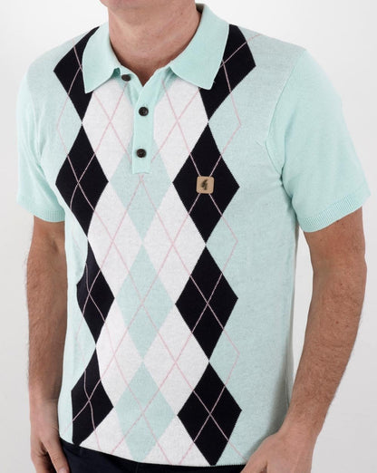 Gabicci Vintage Bogart Strick-Poloshirt Mint-Navy