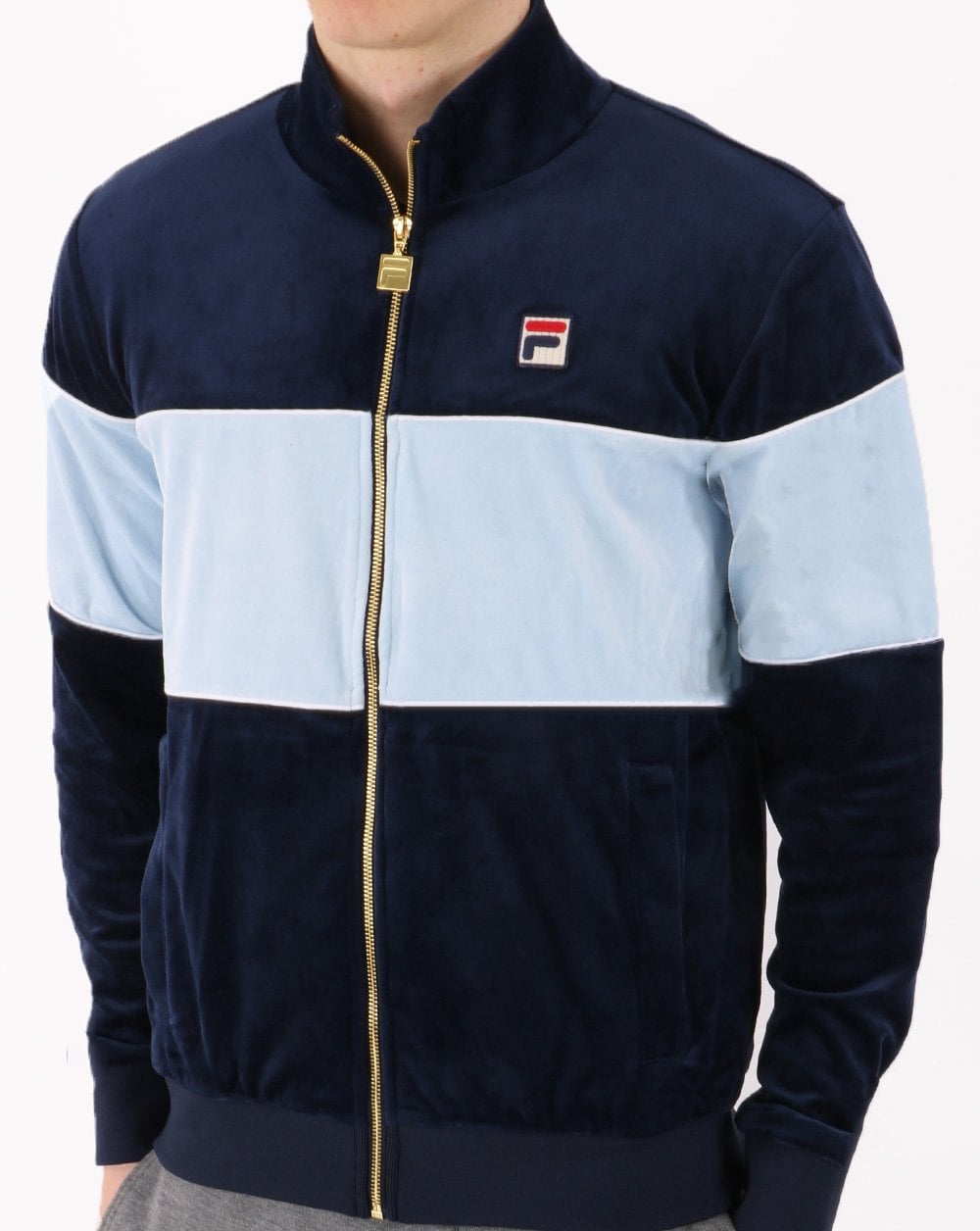 Fila Vintage Velour Track Top Navy/Sky Blue