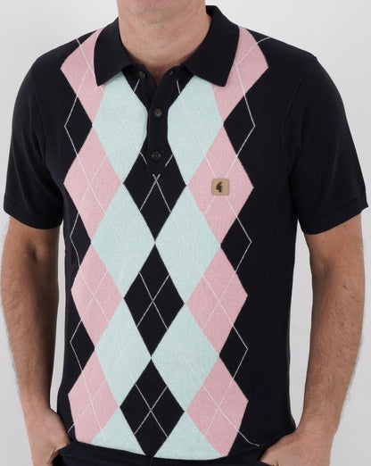 Gabicci Vintage Bogart Strickpolo Marineblau/Himmelblau/Pink