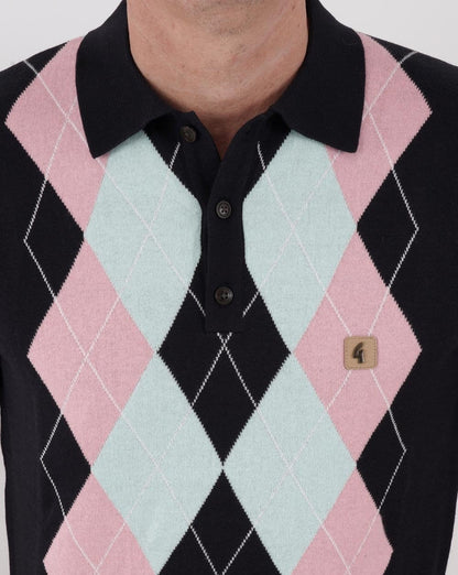 Gabicci Vintage Bogart Strickpolo Marineblau/Himmelblau/Pink