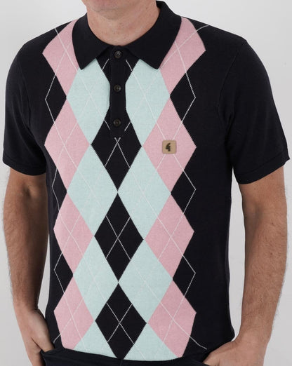 Gabicci Vintage Bogart Strickpolo Marineblau/Himmelblau/Pink