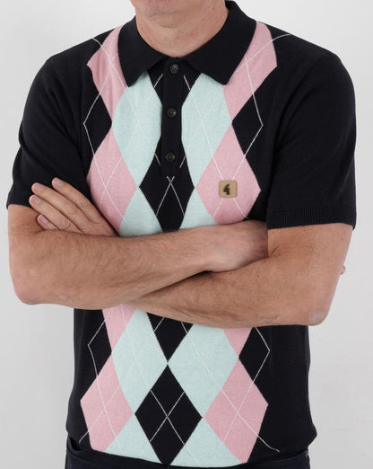 Gabicci Vintage Bogart Strickpolo Marineblau/Himmelblau/Pink