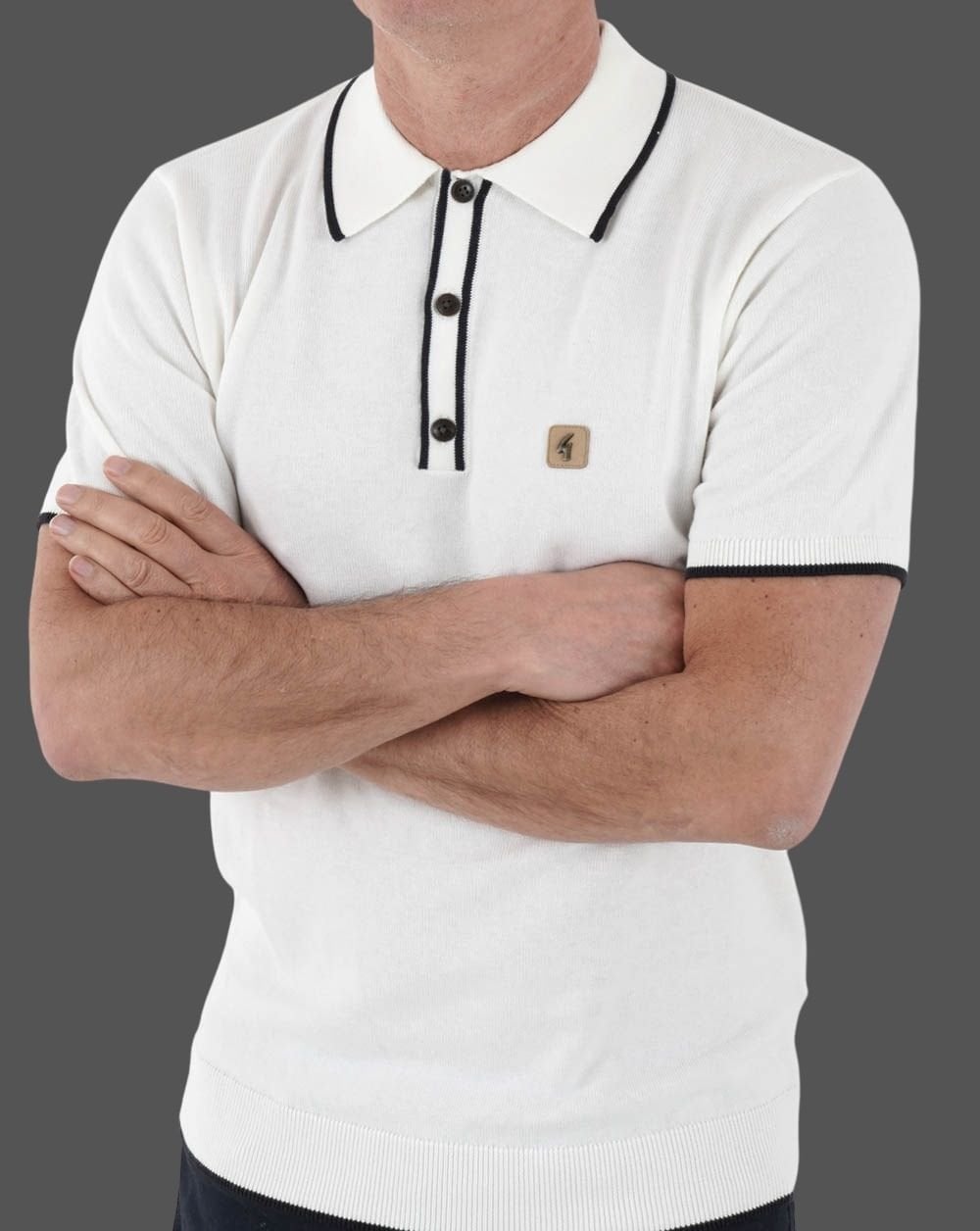 Gabicci Vintage Lineker Knitted Polo White