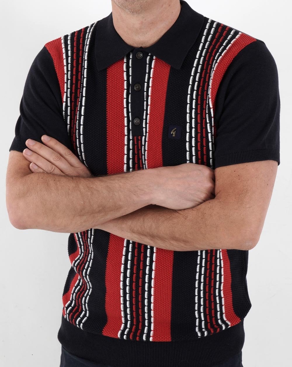 Gabicci Vintage Caan Stripe Knitted Polo Navy/Red/White