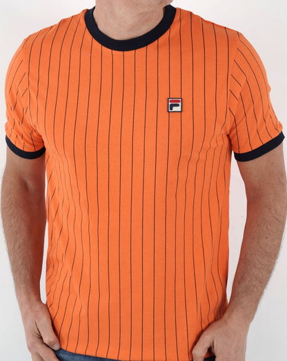 Fila Vintage Nadelstreifen T-Shirt Orange/Marineblau