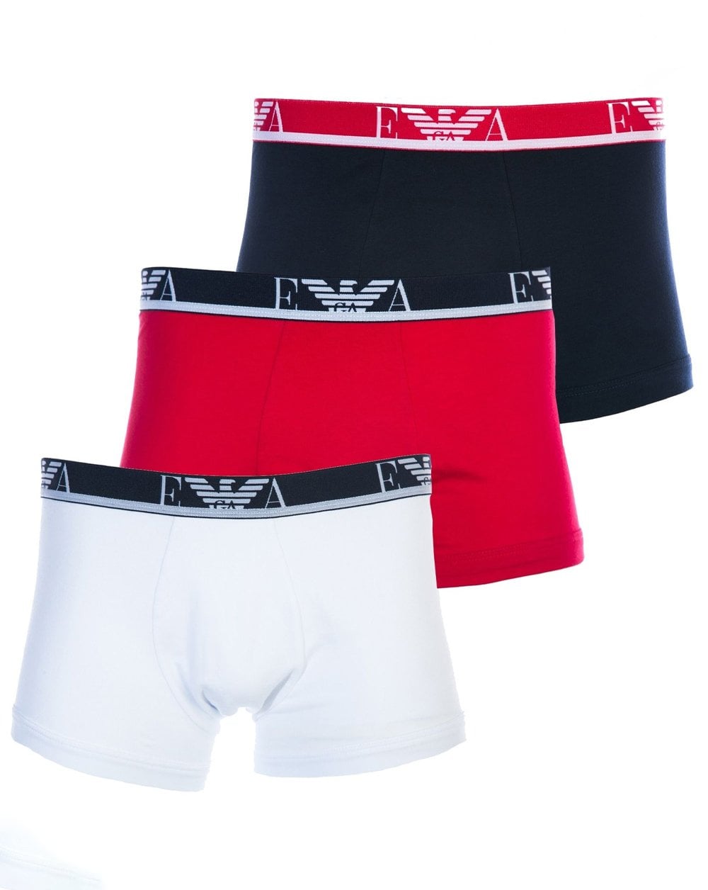 Emporio Armani – Dreierpack Boxershorts Weiß/Rot/Marineblau