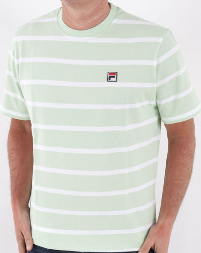 Fila Vintage Stripe Pique T-Shirt, weiches Grün/Weiß