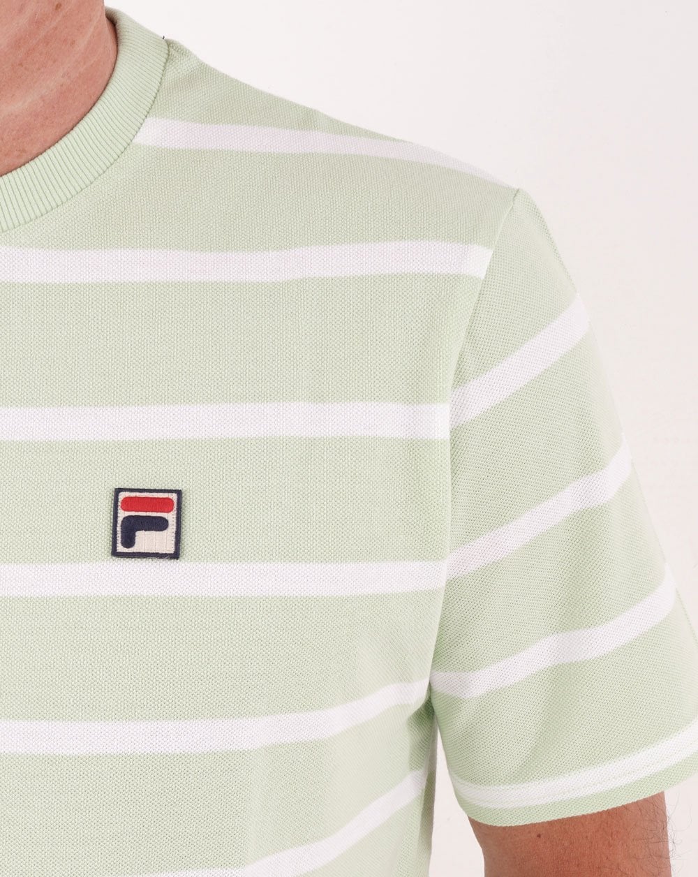 Fila Vintage Stripe Pique T-Shirt, weiches Grün/Weiß