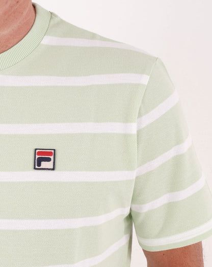 Fila Vintage Stripe Pique T-Shirt, weiches Grün/Weiß
