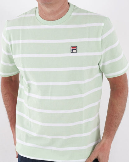Fila Vintage Stripe Pique T-Shirt, weiches Grün/Weiß
