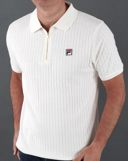 Fila Vintage-Poloshirt mit Reißverschluss in Off-White