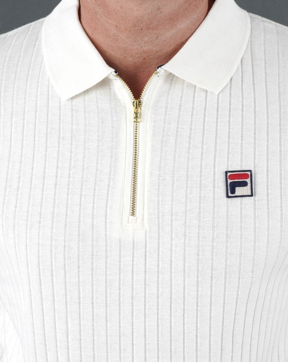 Fila Vintage-Poloshirt mit Reißverschluss in Off-White