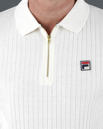 Fila Vintage-Poloshirt mit Reißverschluss in Off-White