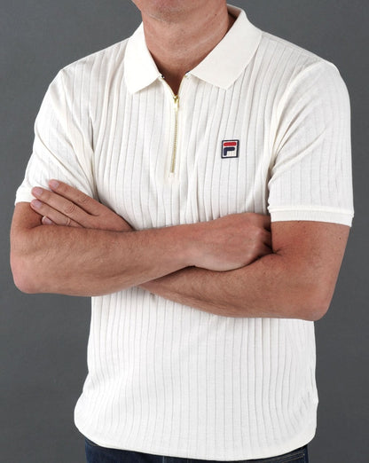 Fila Vintage-Poloshirt mit Reißverschluss in Off-White
