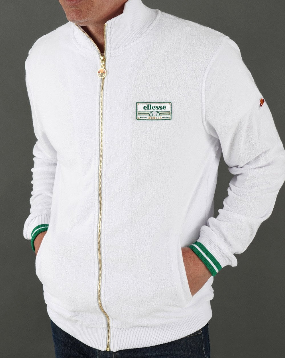Ellesse – Fallo – Frottee-Trainingsjacke in Weiß