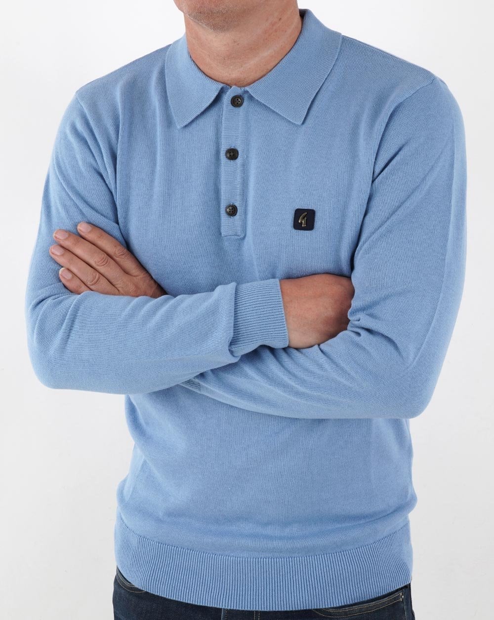 Gabicci Vintage Francesco LS Knitted Polo Sky