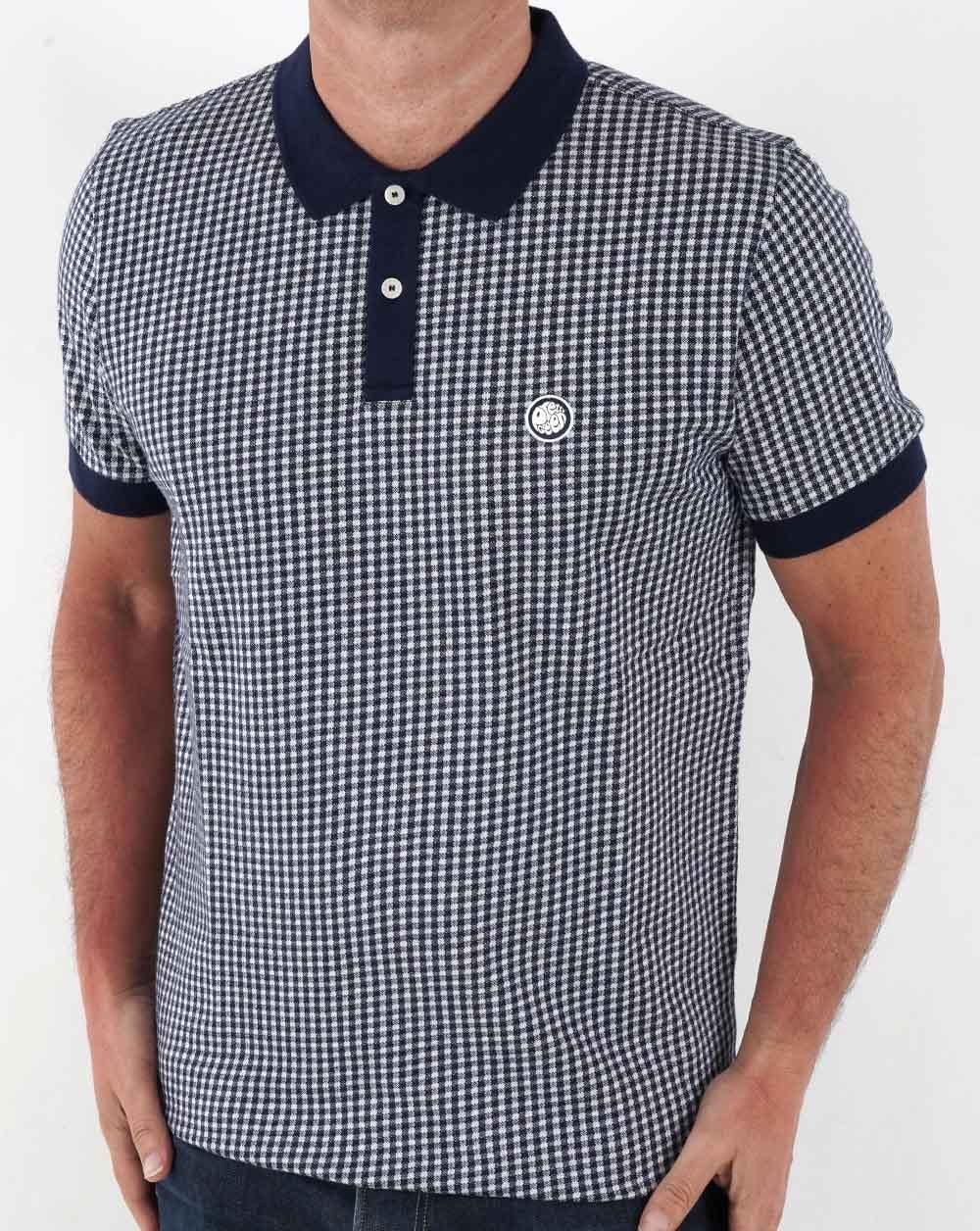 Pretty Green Gingham Knit Polo Shirt Navy