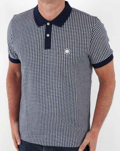 Pretty Green – Poloshirt aus Strick mit Gingham-Muster, Marineblau