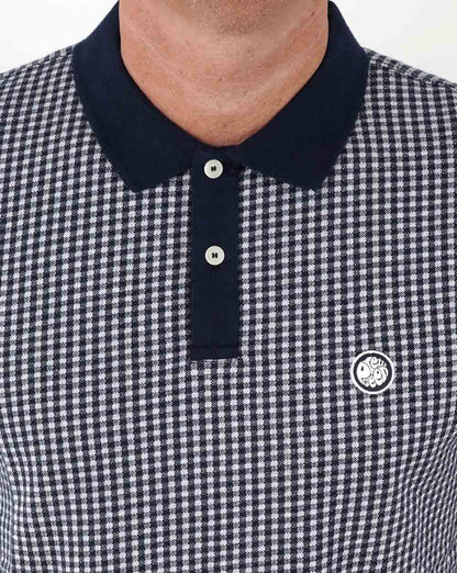 Pretty Green – Poloshirt aus Strick mit Gingham-Muster, Marineblau