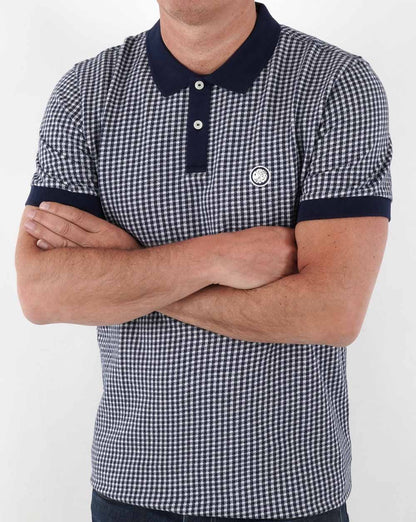 Pretty Green – Poloshirt aus Strick mit Gingham-Muster, Marineblau