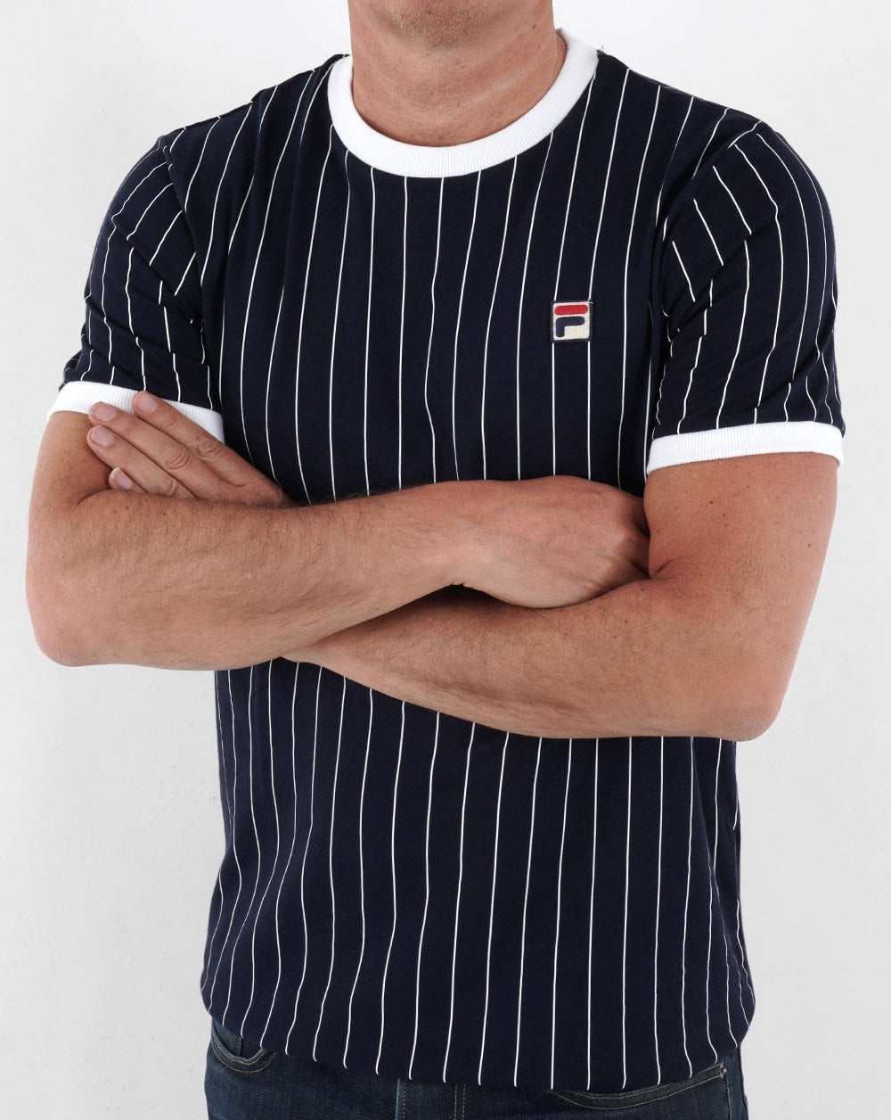 Fila Vintage Nadelstreifen-T-Shirt Marineblau/Weiß