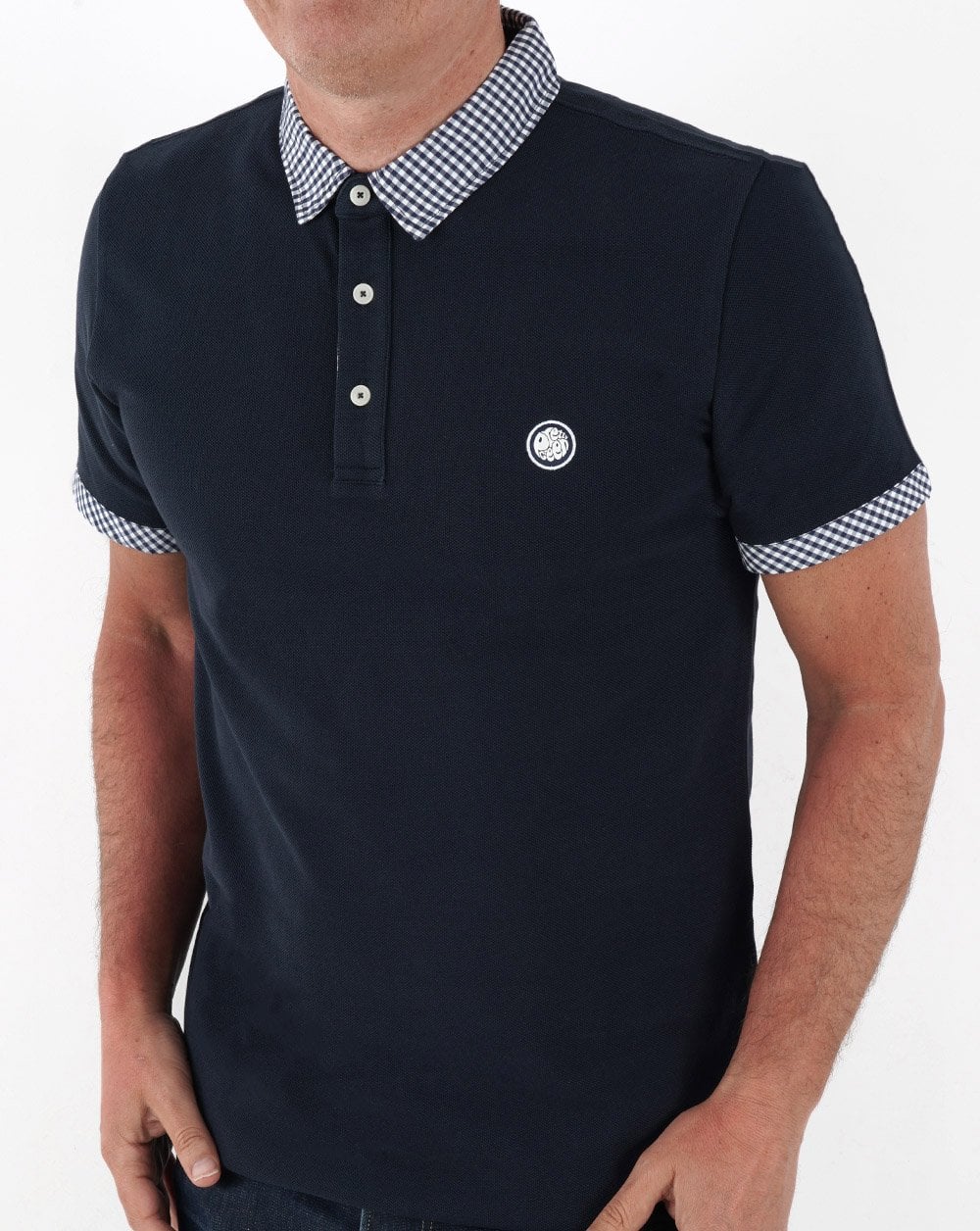 Pretty Green – Poloshirt mit Gingham-Kragen, Marineblau