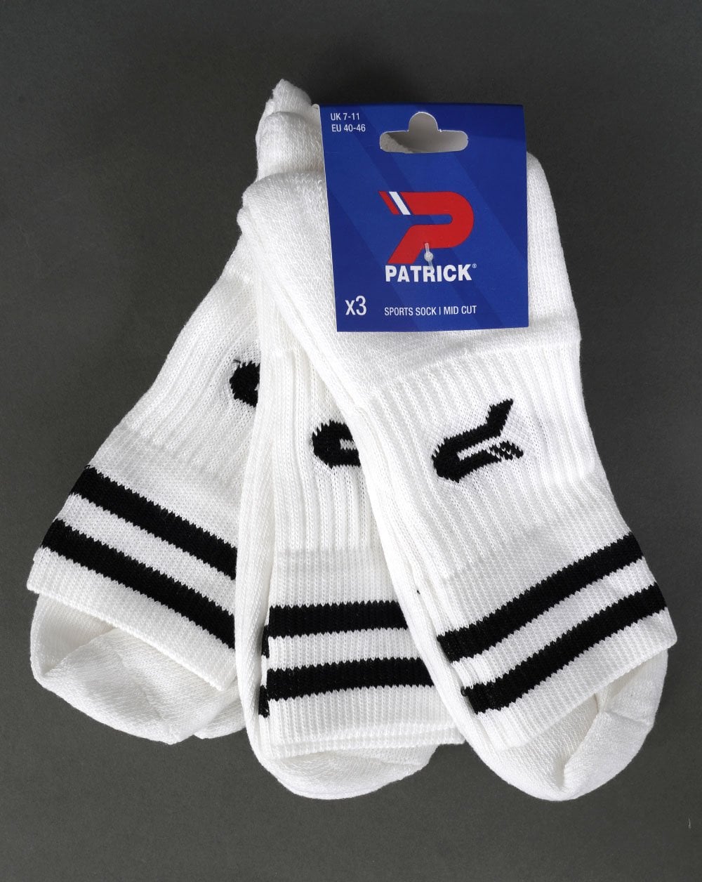Patrick Stripe Mid Cut Socken, 3er-Pack, Weiß