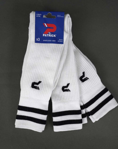 Patrick Twin Stripe Lange Socken, 3er-Pack, Weiß