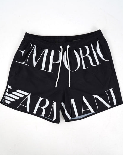 Emporio Armani – Schwarze Badeshorts mit Marco-Logo