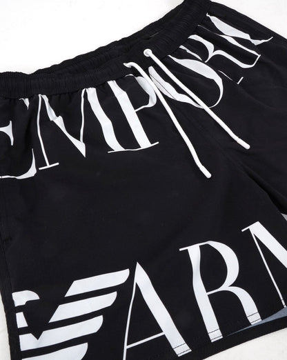 Emporio Armani – Schwarze Badeshorts mit Marco-Logo