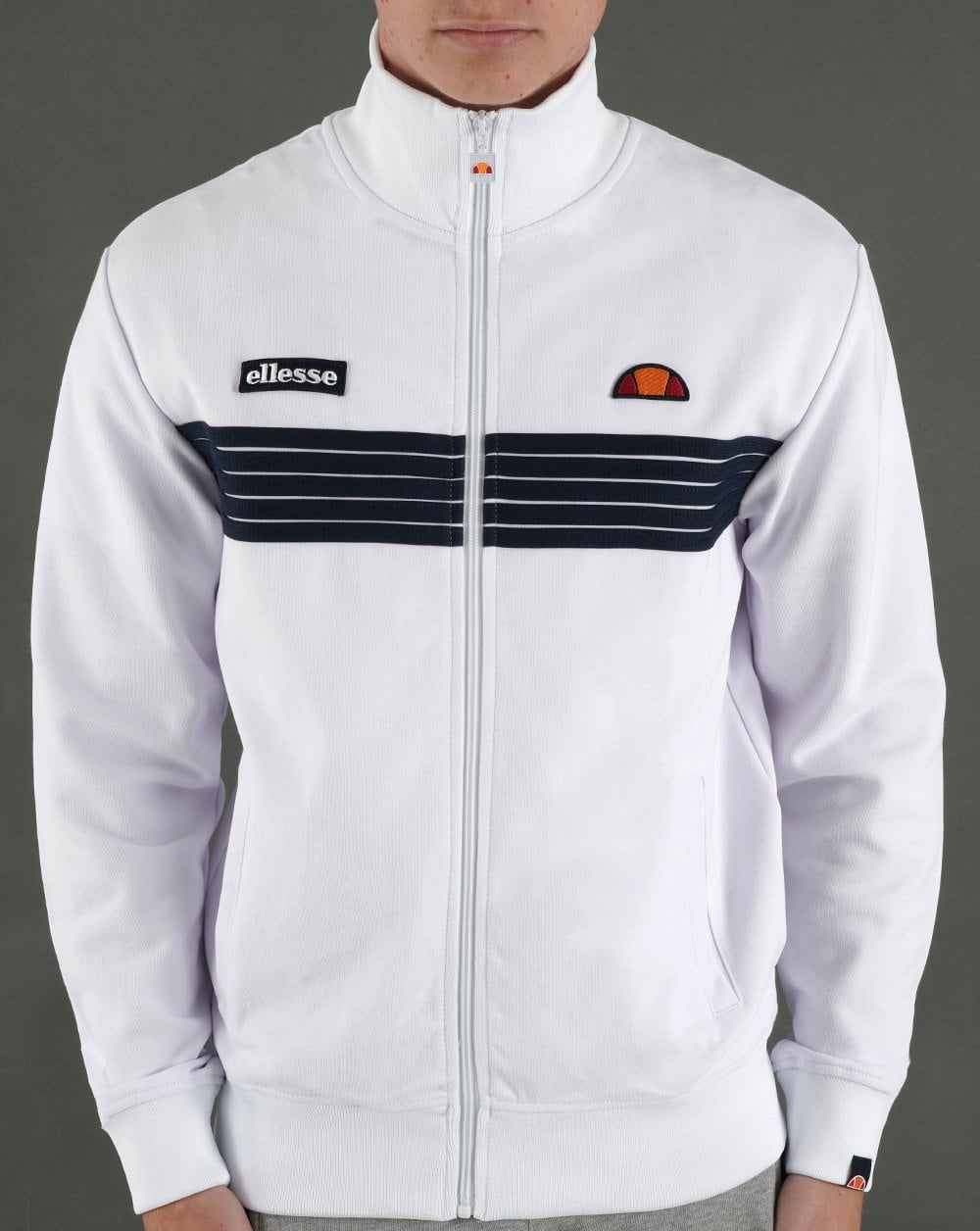 Ellesse – 5-Streifen-Trainingsoberteil, Weiß/Marineblau