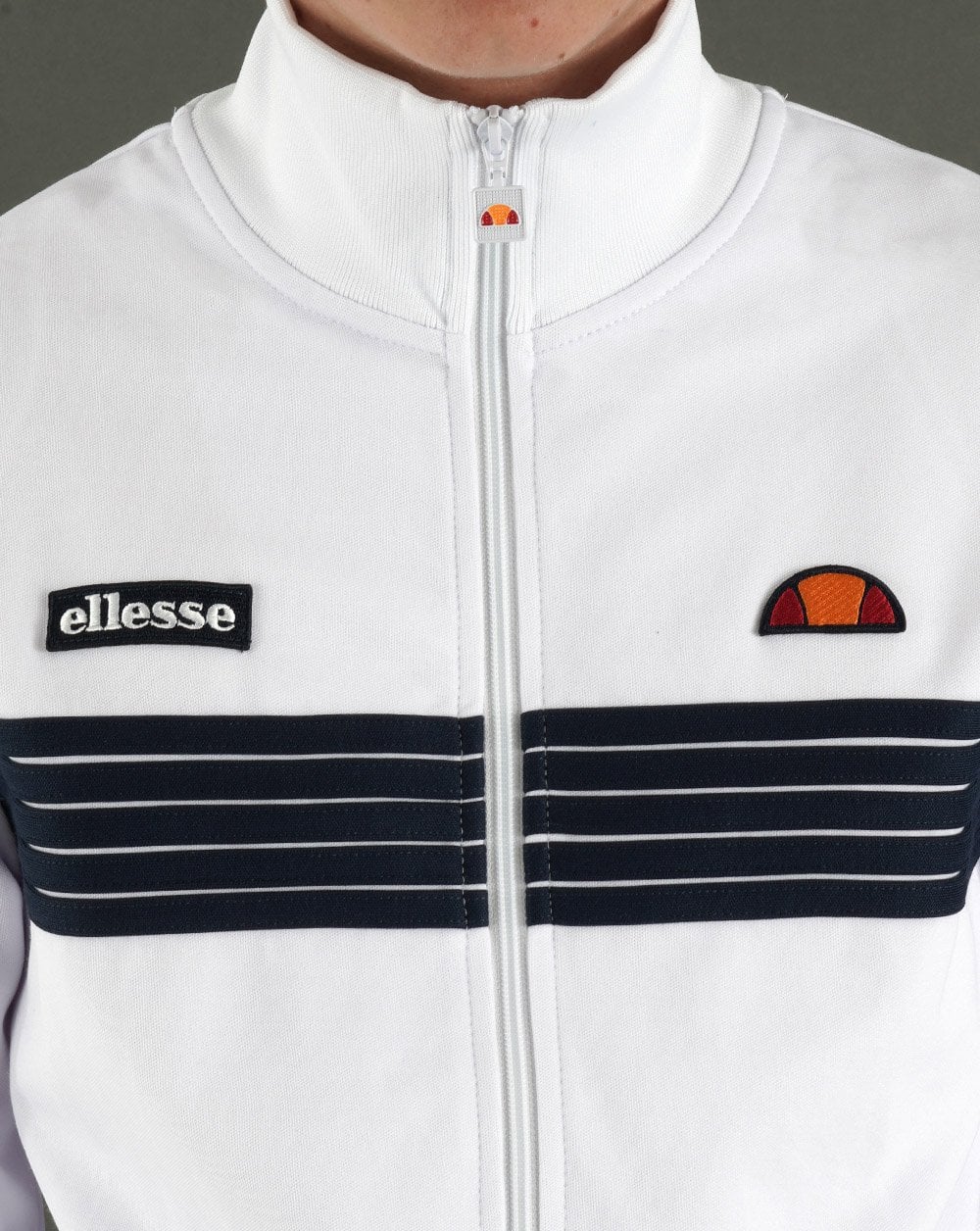 Ellesse – 5-Streifen-Trainingsoberteil, Weiß/Marineblau