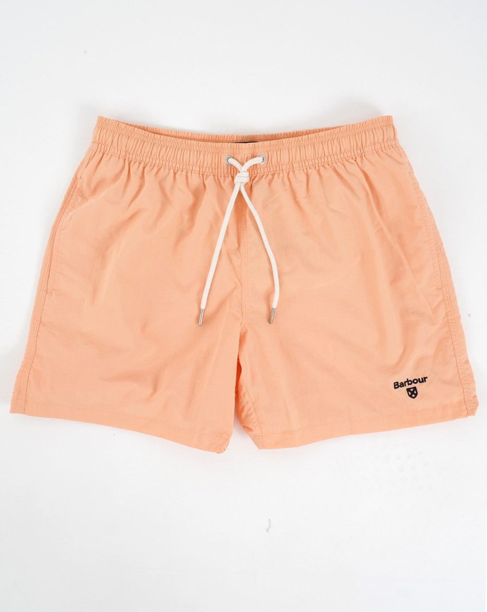 Barbour – Badeshorts mit Logo in Korallensand