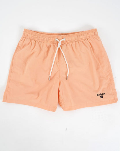 Barbour – Badeshorts mit Logo in Korallensand