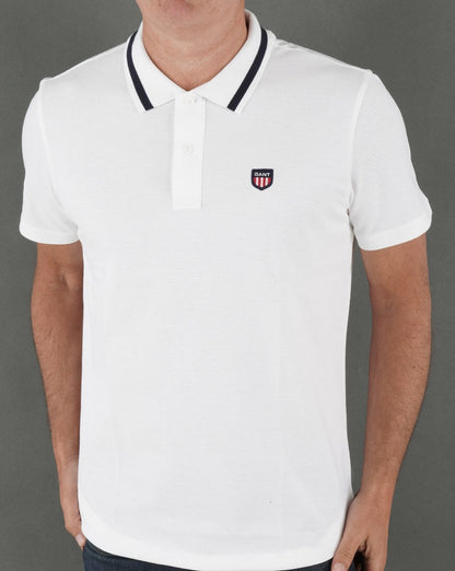 Gant Retro Shield Piqué Kurzarm-Poloshirt Weiß